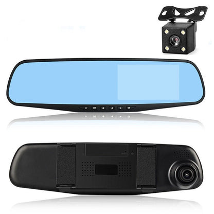 Car Dual Lens Dash Cam 1080P HD Rear View Mirror Camera with Night Vision & Loop Recording