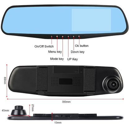 Car Dual Lens Dash Cam 1080P HD Rear View Mirror Camera with Night Vision & Loop Recording