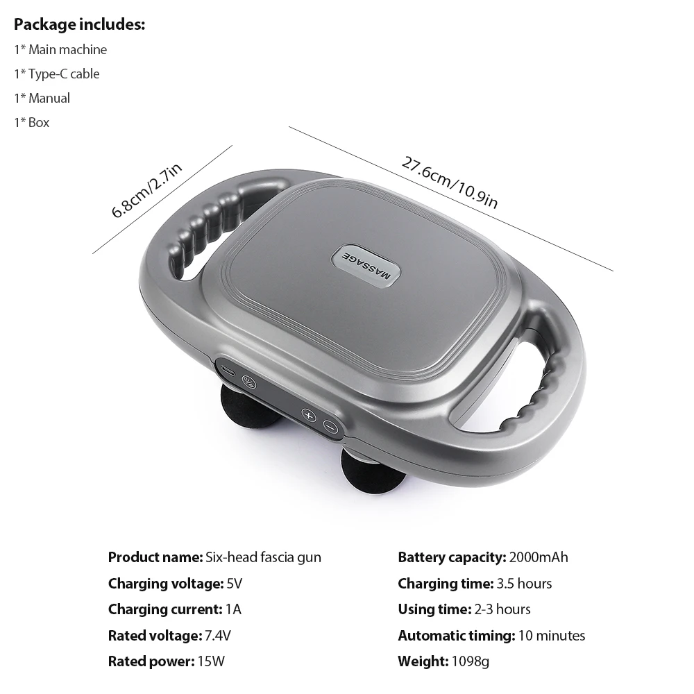 6 Heads Deep Tissue Massage Gun Device | Portable Muscle Massager for Full Body Pain Relief