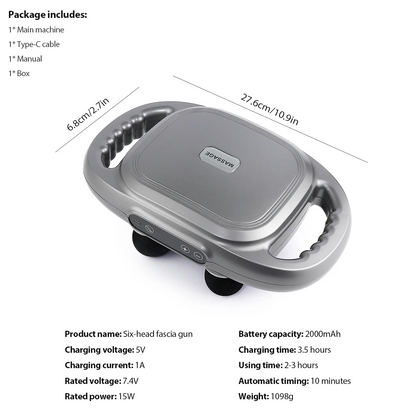 6 Heads Deep Tissue Massage Gun Device | Portable Muscle Massager for Full Body Pain Relief
