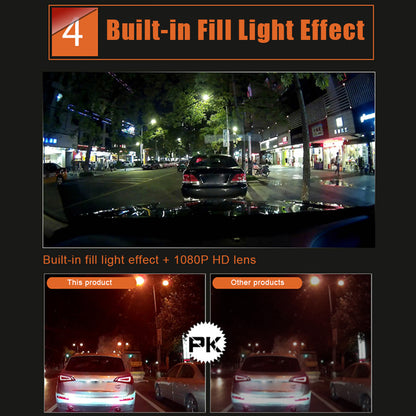 Car Dual Lens Dash Cam 1080P HD Rear View Mirror Camera with Night Vision & Loop Recording