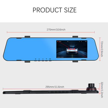 Car Dual Lens Dash Cam 1080P HD Rear View Mirror Camera with Night Vision & Loop Recording