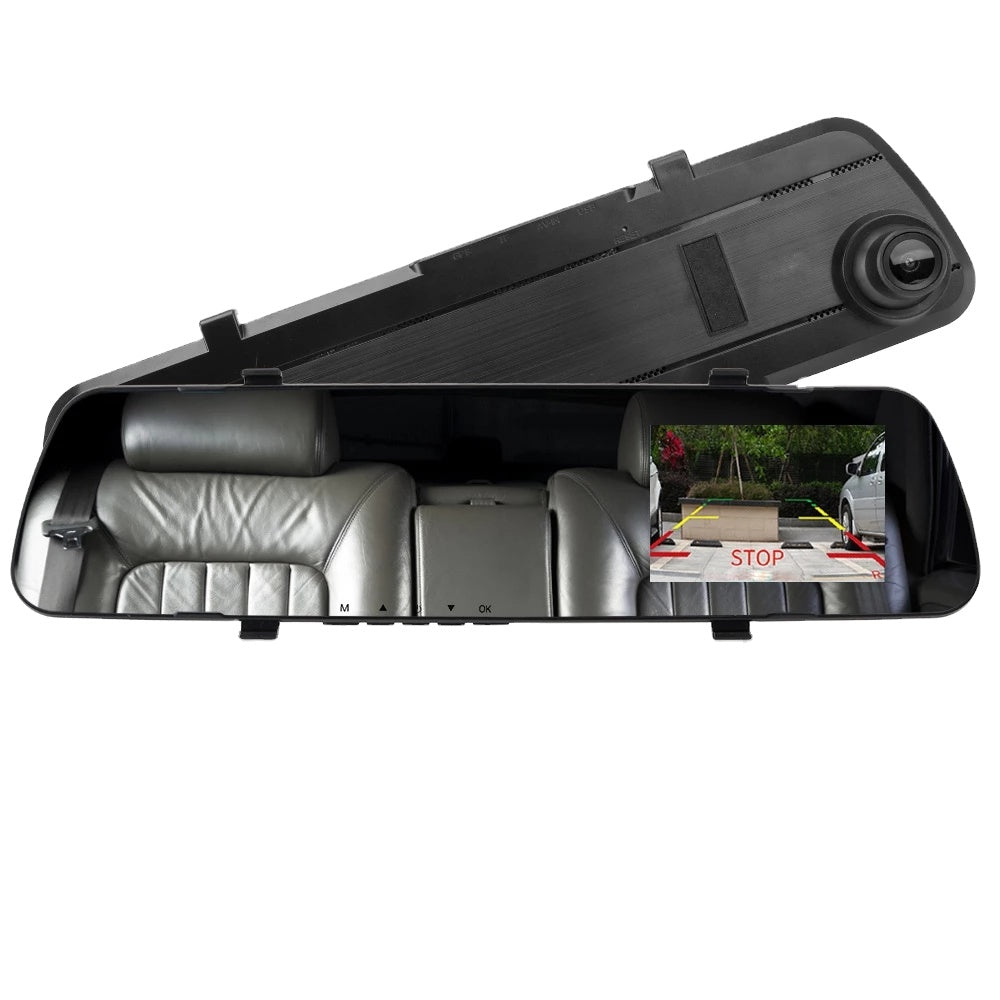 Car Dual Lens Dash Cam 1080P HD Rear View Mirror Camera with Night Vision & Loop Recording