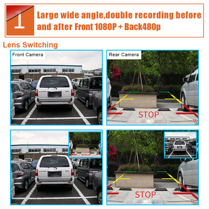 Car Dual Lens Dash Cam 1080P HD Rear View Mirror Camera with Night Vision & Loop Recording