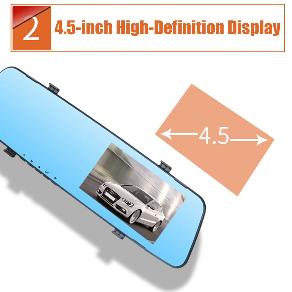 Car Dual Lens Dash Cam 1080P HD Rear View Mirror Camera with Night Vision & Loop Recording
