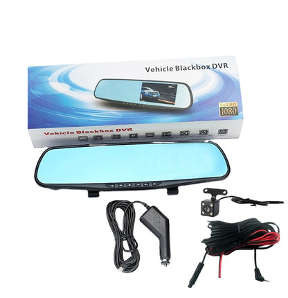 Car Dual Lens Dash Cam 1080P HD Rear View Mirror Camera with Night Vision & Loop Recording
