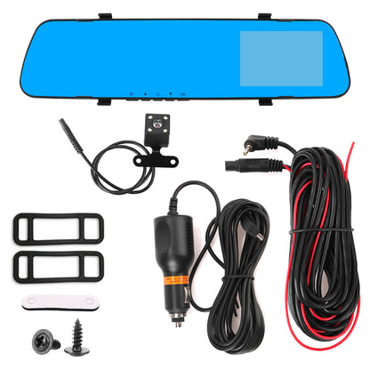 Car Dual Lens Dash Cam 1080P HD Rear View Mirror Camera with Night Vision & Loop Recording